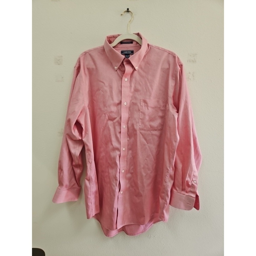 Lands End Shirt Mens 16 1/2 33 Pink Traditional Fit Front Long Sleeve
